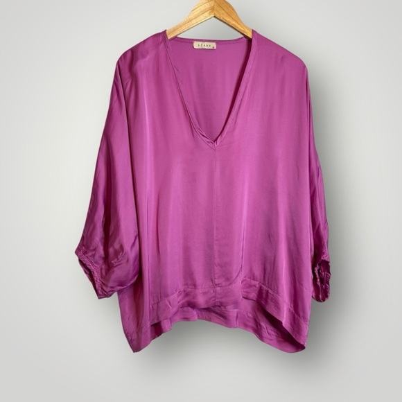 Stark X Satin Blouse V Neck 3/4 Dolman Sleeve Womens Size Small Relaxed Evening - Picture 2 of 10